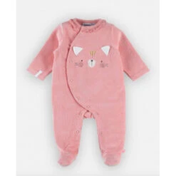 Pyjama En Velours Chat Rose 3 Mois