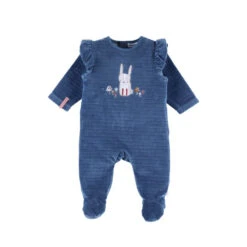 Pyjama 1 Pièce Lapin En Velours Marine 3 Mois