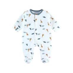 Pyjama Bébé Velours Blanc Dinosaures Et Girafes Naissance