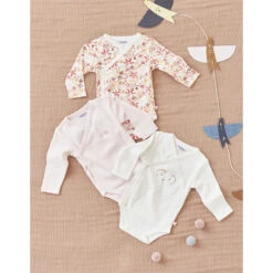 Lot De 3 Body Croisés Blanc/rose/imprimé Fleuris 3 Mois -Produits Pour Bébé am023112224 3