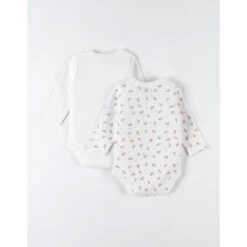 Lot De 2 Body Croisés Manches Longues Blanc/caramel 1 Mois -Produits Pour Bébé am023143983 1