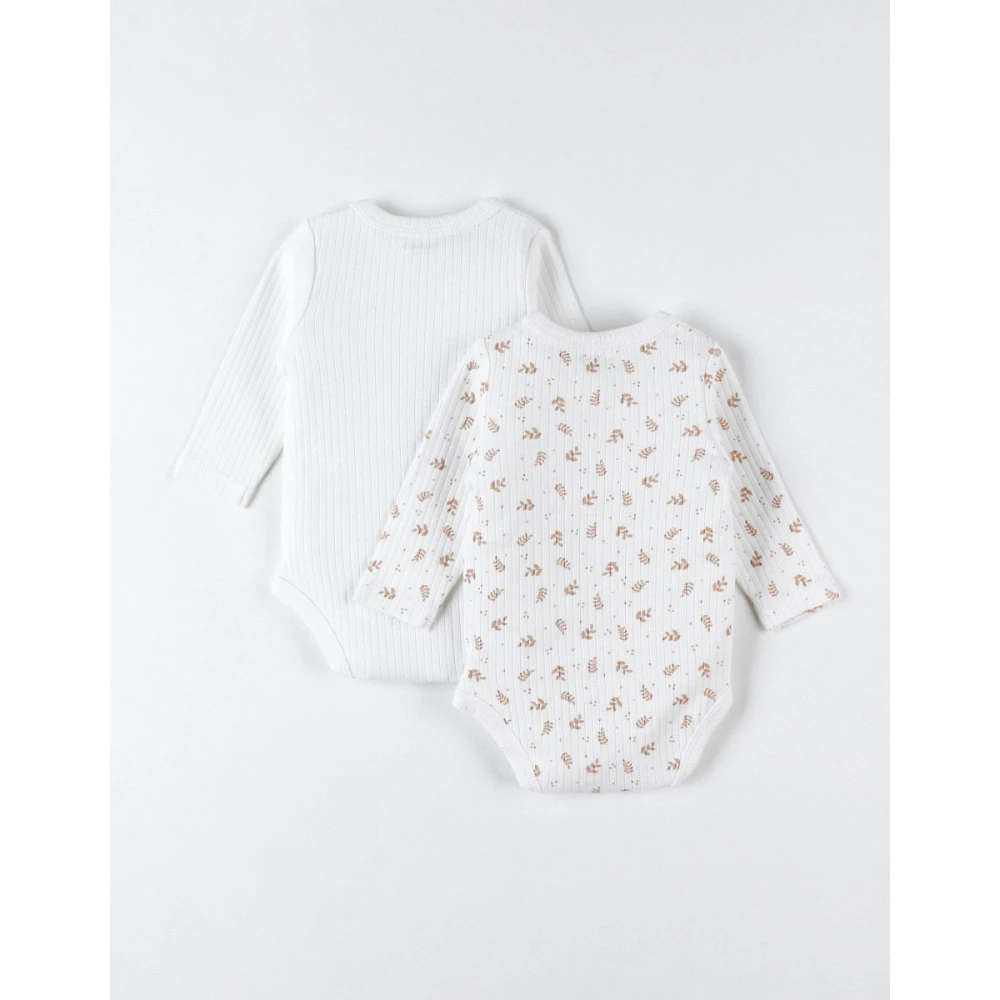 Lot De 2 Body Croisés Manches Longues Blanc/fleurs 3 Mois 4 Lot De 2 Body Croisés Manches Longues Blanc/fleurs 3 Mois – Image 2