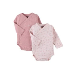 Lot De 2 Body Croisés Manches Longues Rose 12 Mois