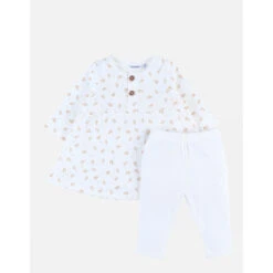 Robe Legging Fleurs Blanc 3 Mois
