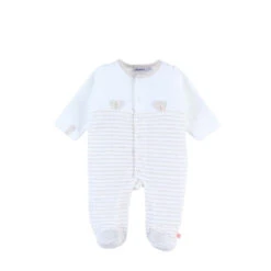 Pyjama Velours Rayé Blanc/beige 18 Mois