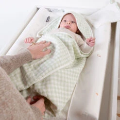 Childhome Cape De Bain + Gant Mousseline Vichy Forest - 80 X 80 Cm -Produits Pour Bébé cw091064409 4