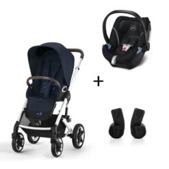 CYBEX Pack Duo Poussette Talos S Lux - Chassis Silver + Aton 5 Noir + Adaptateurs - Ocean Blue