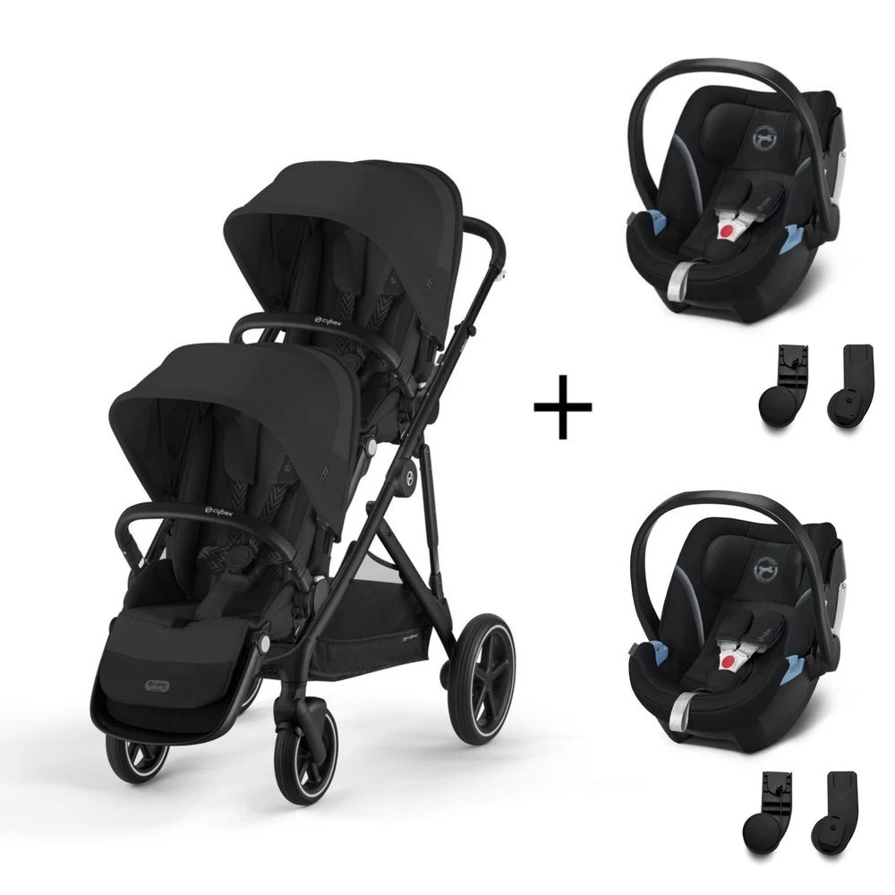CYBEX Pack Jumeaux Poussette Double Gazelle S - Châssis Noir + Siège + 2 Aton 5 + 2 Lots D'adaptateurs - Moon Black 3 CYBEX Pack Jumeaux Poussette Double Gazelle S - Châssis Noir + Siège + 2 Aton 5 + 2 Lots D'adaptateurs - Moon Black