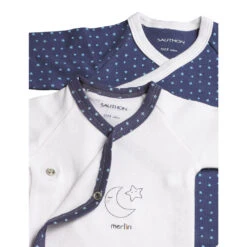Lot De 2 Bodies Blanc Et Bleu 1 Mois Merlin -Produits Pour Bébé st121092378 1