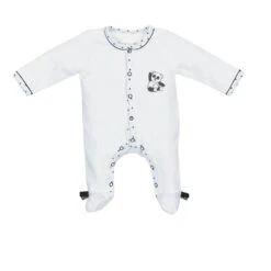 Pyjama Bébé Velours Blanc 1 Mois Ouverture Devant Panda Chao Chao
