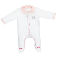 Pyjama Bébé Velours Blanc 3 Mois Avec Col Baby Swan